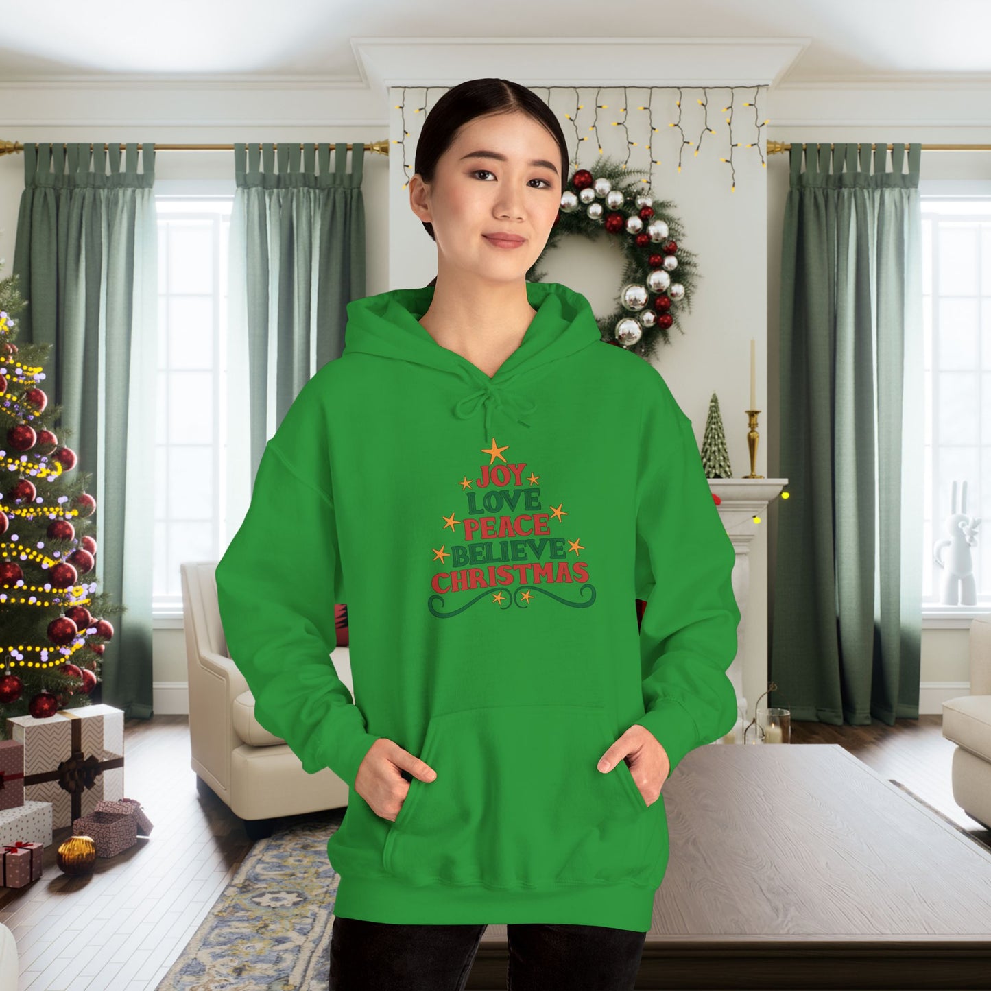 Joy Love Peace Believe Christmas Adult Heavy Blend™ Hooded Sweatshirt