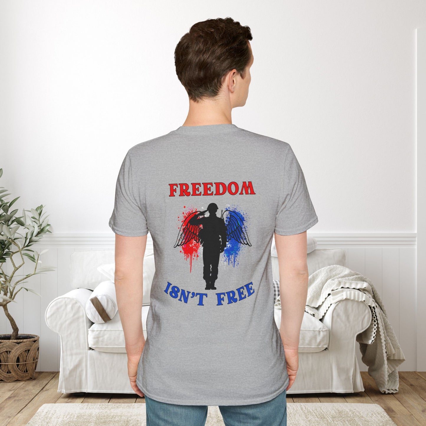 Freedom Isn't Free Saluting Soldier w/Wings Adult T-shirt