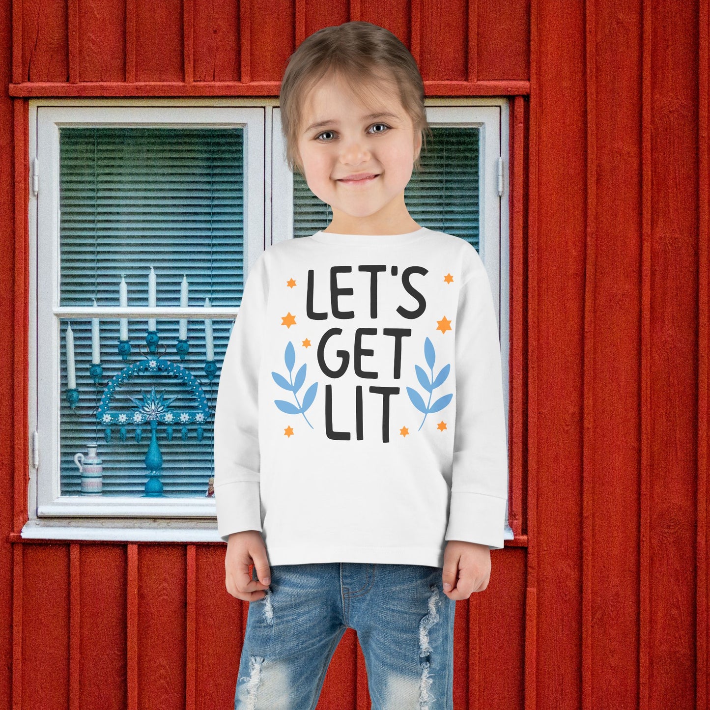 Hanukkah Let's Get Lit Toddler Long Sleeve Tee