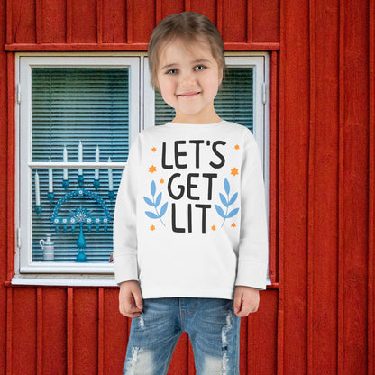Hanukkah Let's Get Lit Toddler Long Sleeve Tee