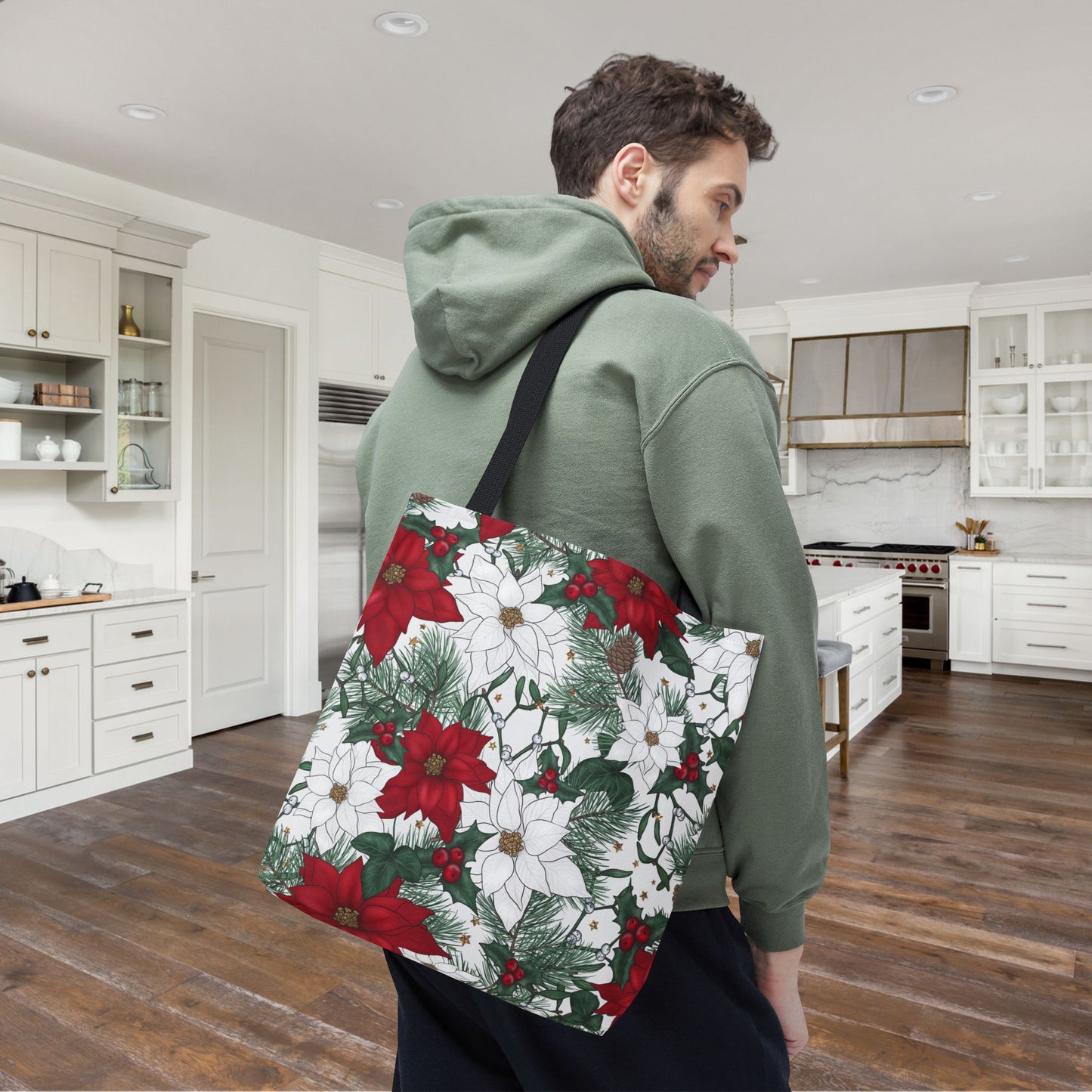 Winter Poinsettia Garden Canvas Tote Bag