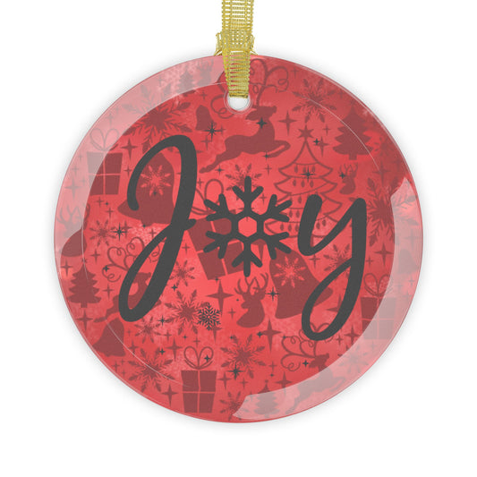 Joy Red Decorations Background Glass Ornament