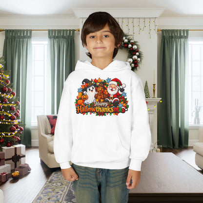 Happy Hallowthanksmas (Ghost/Turkey/Santa) Youth Hoodie