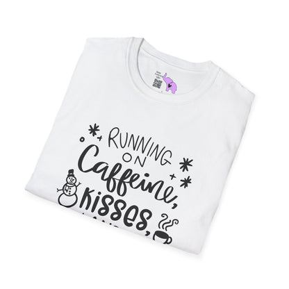 Running on Caffeine, Kisses, & Christmas Cheer Adult T-shirt