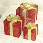 Lighted Metal Gift Box Sets of 3 – LED Christmas Decorations in Gold, Red, Blue & Silver
