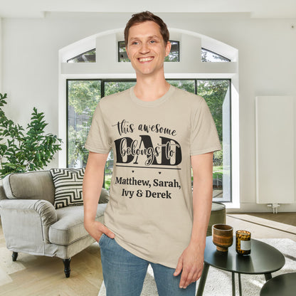 ""This Awesome Dad Belongs To... Adult T-shirt (Personalizable)