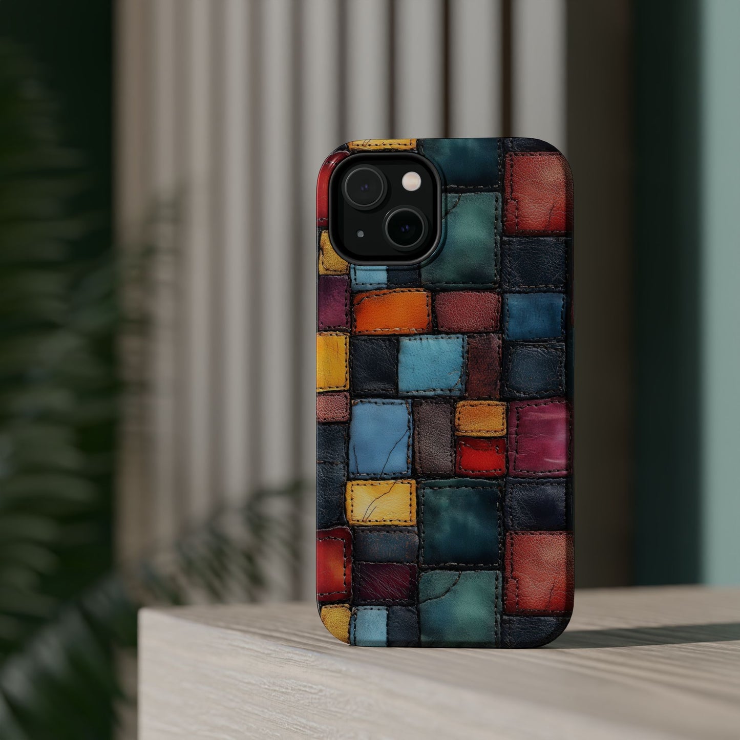 Coloerful Leather Patchwork MagSafe® Compatible Tough Case for iPhone