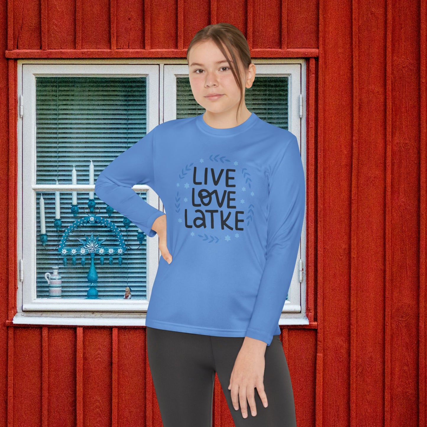 Hanukkah Live Love Latke Youth Long Sleeve Tee
