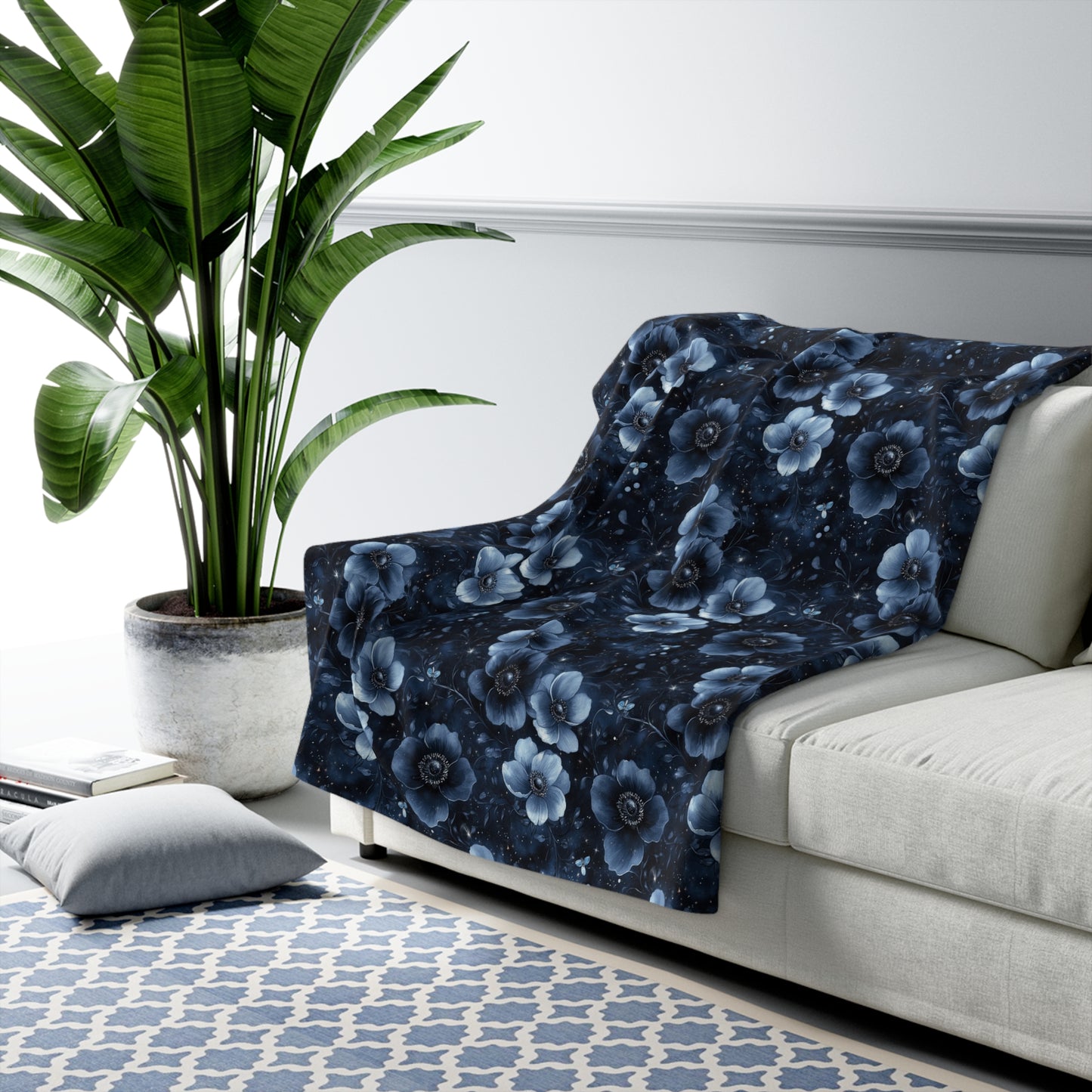 Midnight Blossoms Sherpa Fleece Blanket
