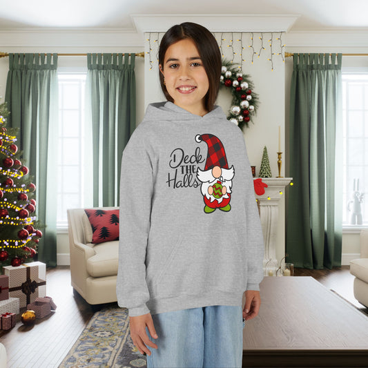 Deck the Halls Plaid Gnome Youth Hoodie