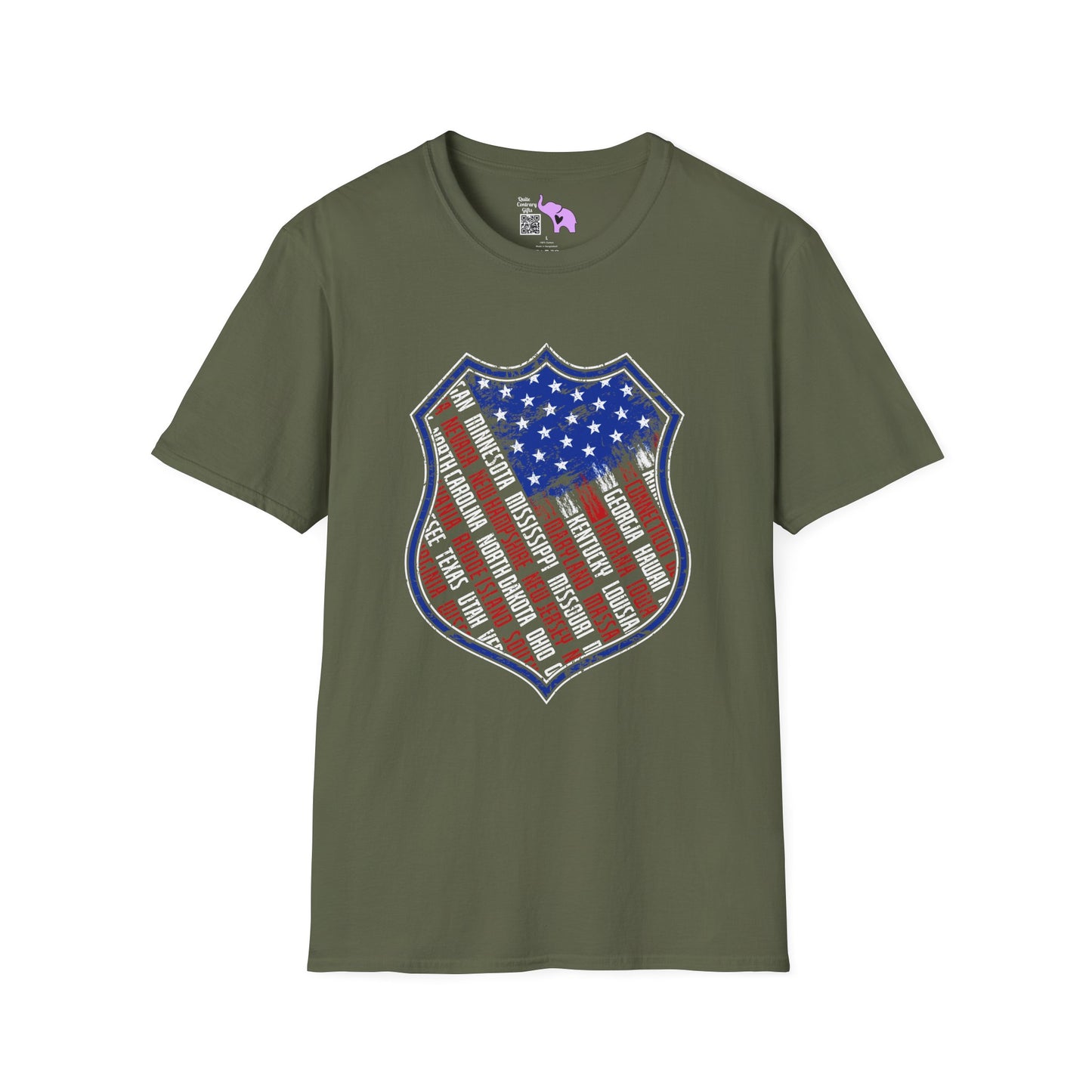 Badge-Shaped American Flag w/States Adult T-Shirt