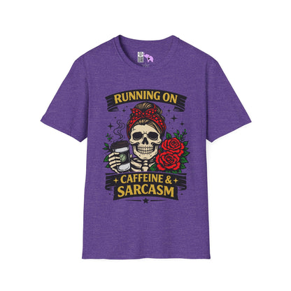 Running on Caffeine and Sarcasm (Roses) Adult T-shirt