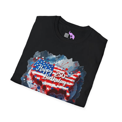 America-Shaped Happy 250th Birthday Cake Adult T-shirt