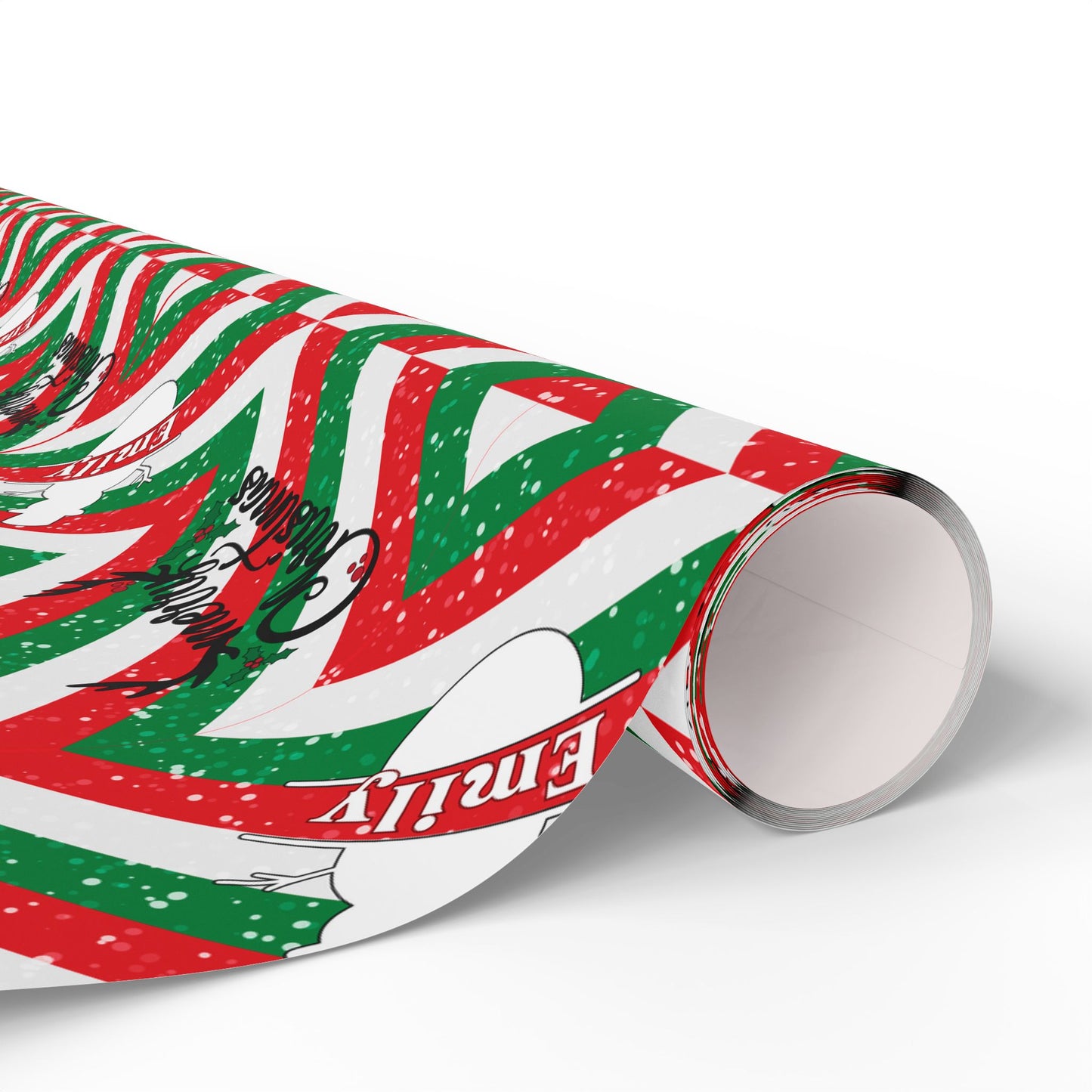 Red, White, & Green Snowman Custom Name Wrapping Paper (Emily)