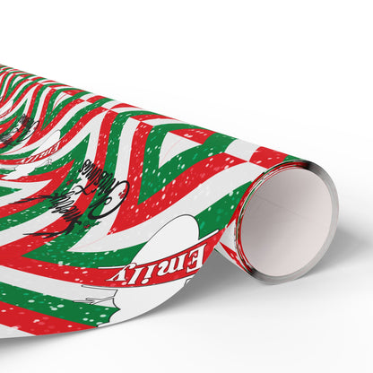 Red, White, & Green Snowman Custom Name Wrapping Paper (Emily)