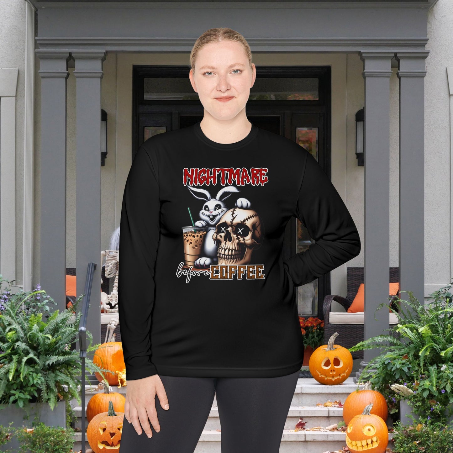 Nightmare Before Coffee (Voodoo Bunny w/Skull) Adult Long Sleeve Tee