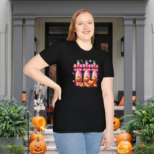Pink Fizzy Drink w/Pumpkins Adult T-shirt
