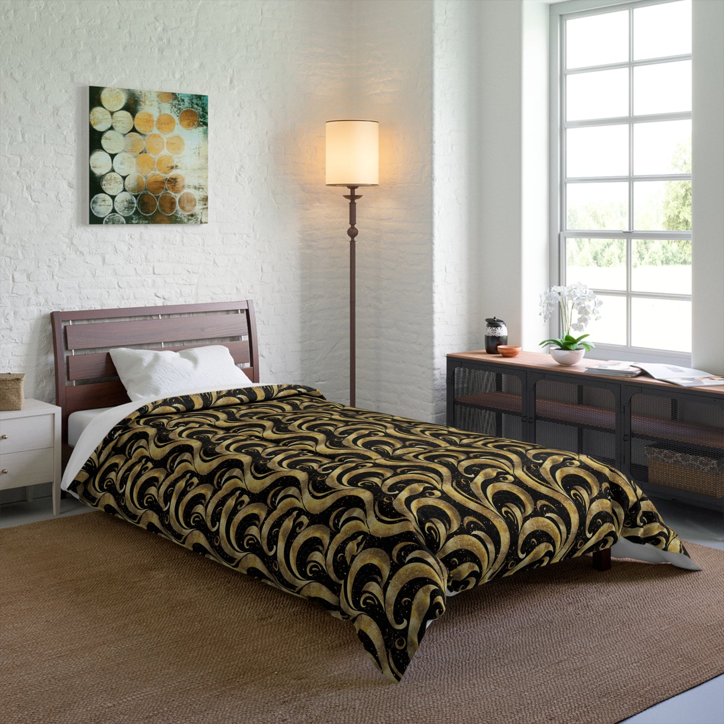 Black & Gold Luxe Swirl Basic Bedding Set