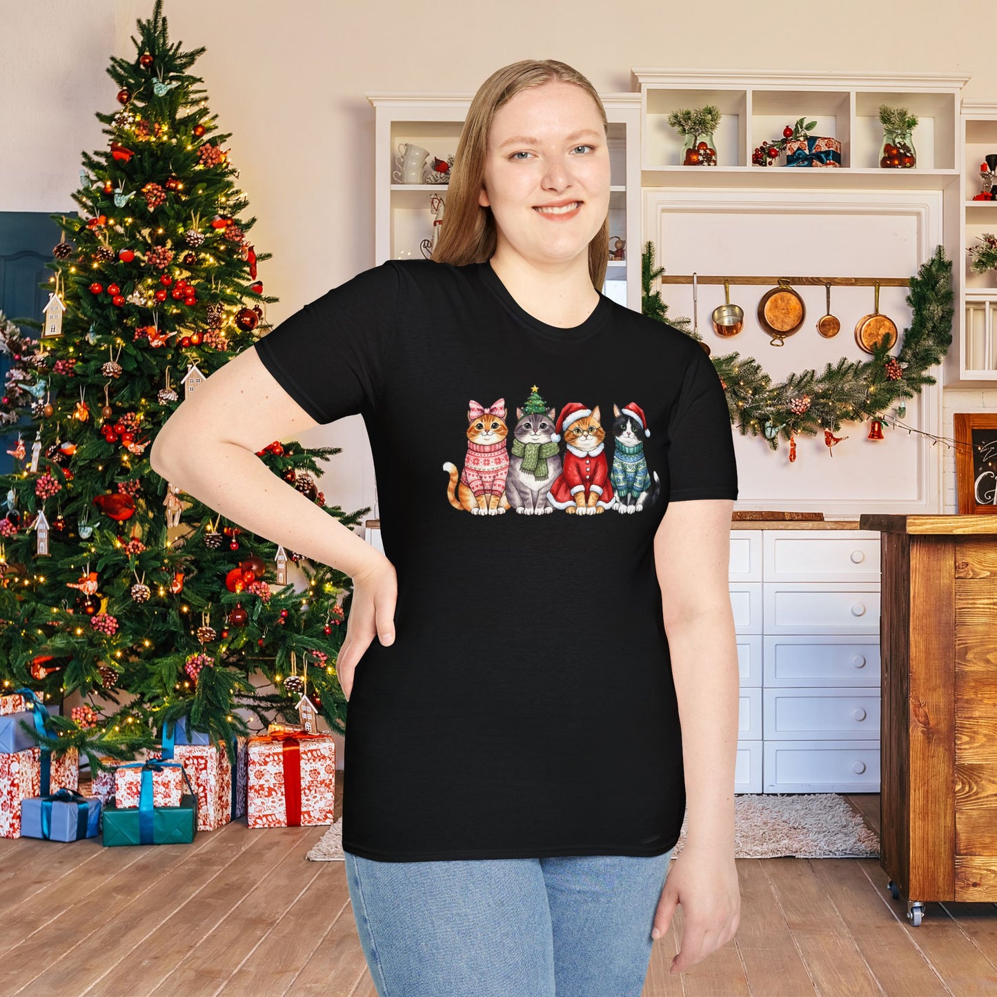 Meowy Christmas Crew Adult T-shirt