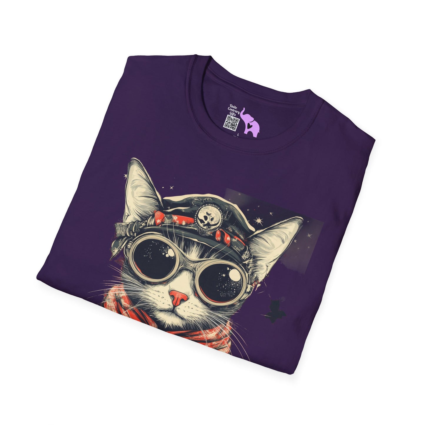 Creepy Aviator Cat Adult T-shirt