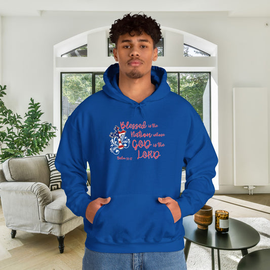 Blessed Is The Nation Whose God Is The Lord Heavy Blend™ Hooded Sweatshirt