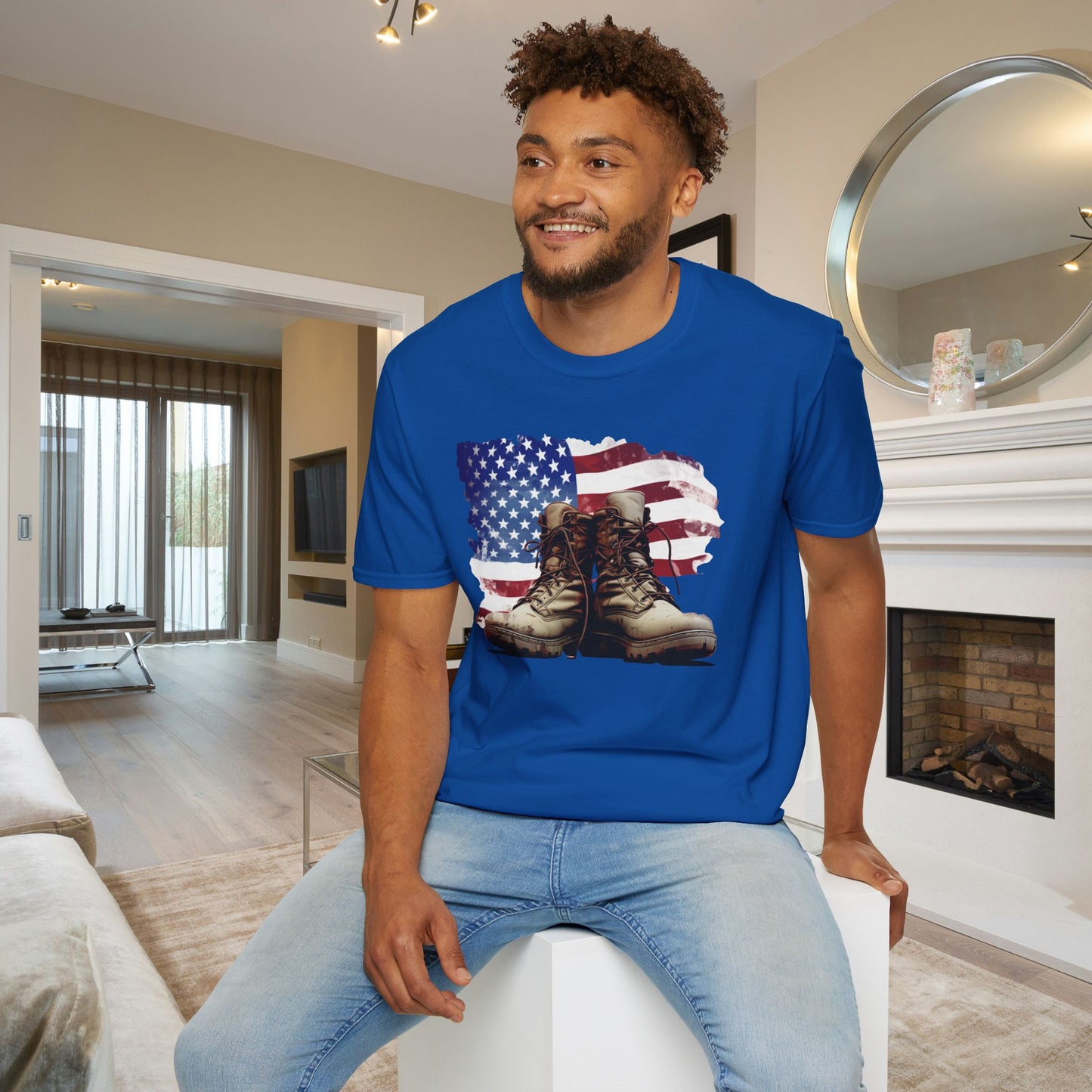 American Flag & Boots Adult T-shirt