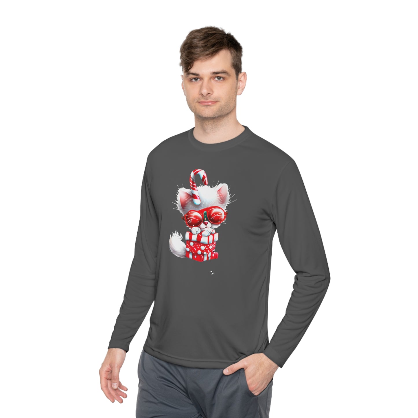 Candy Cane Kitten Adult Long Sleeve Tee