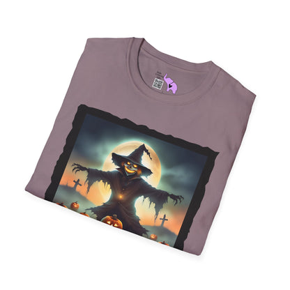 Halloween Scarecrow w/Pumpkins 2 Adult T-shirt
