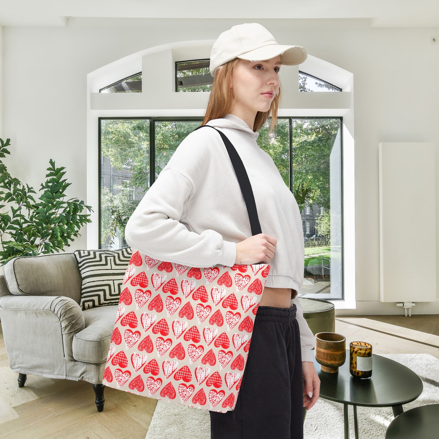 Doodle Hearts Canvas Tote Bag