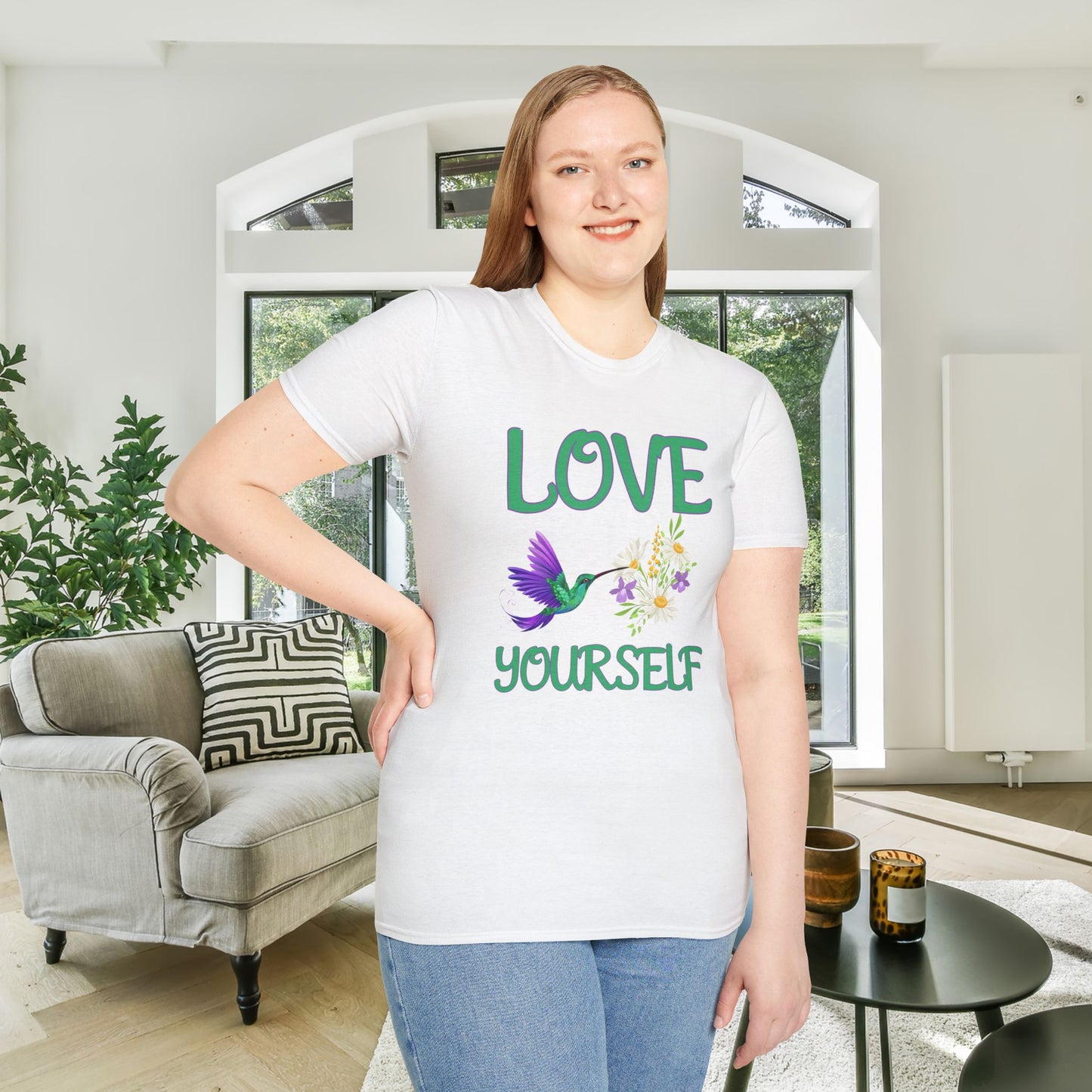 Love Yourself w/Hummingbird Adult T-shirt