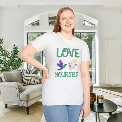 Love Yourself w/Hummingbird Adult T-shirt