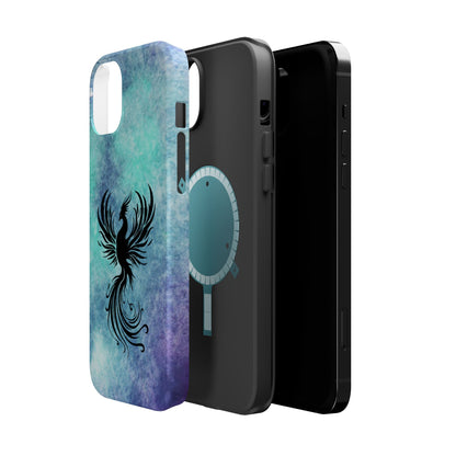 Phoenix Silhouette Over Teal Nebula MagSafe® Compatible Tough Case for iPhone