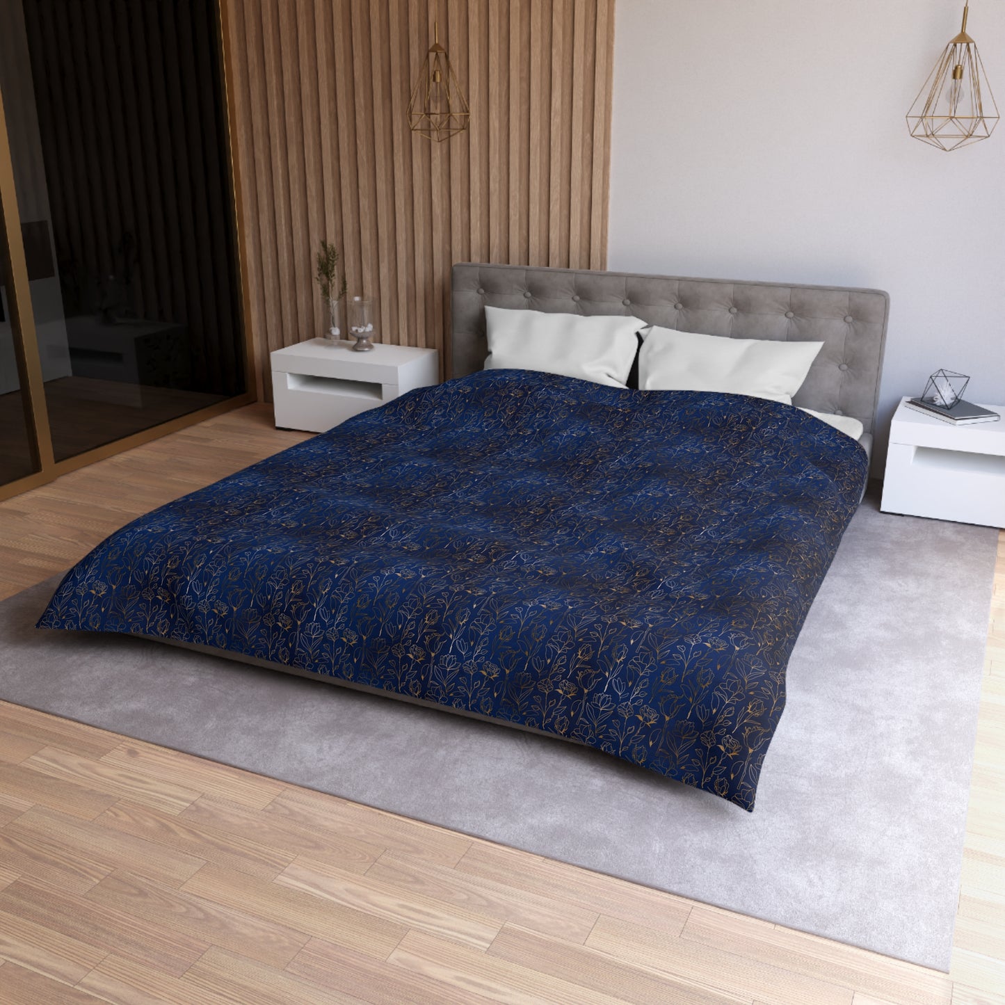 Sapphire Gilded Garden Microfiber Duvet Cover