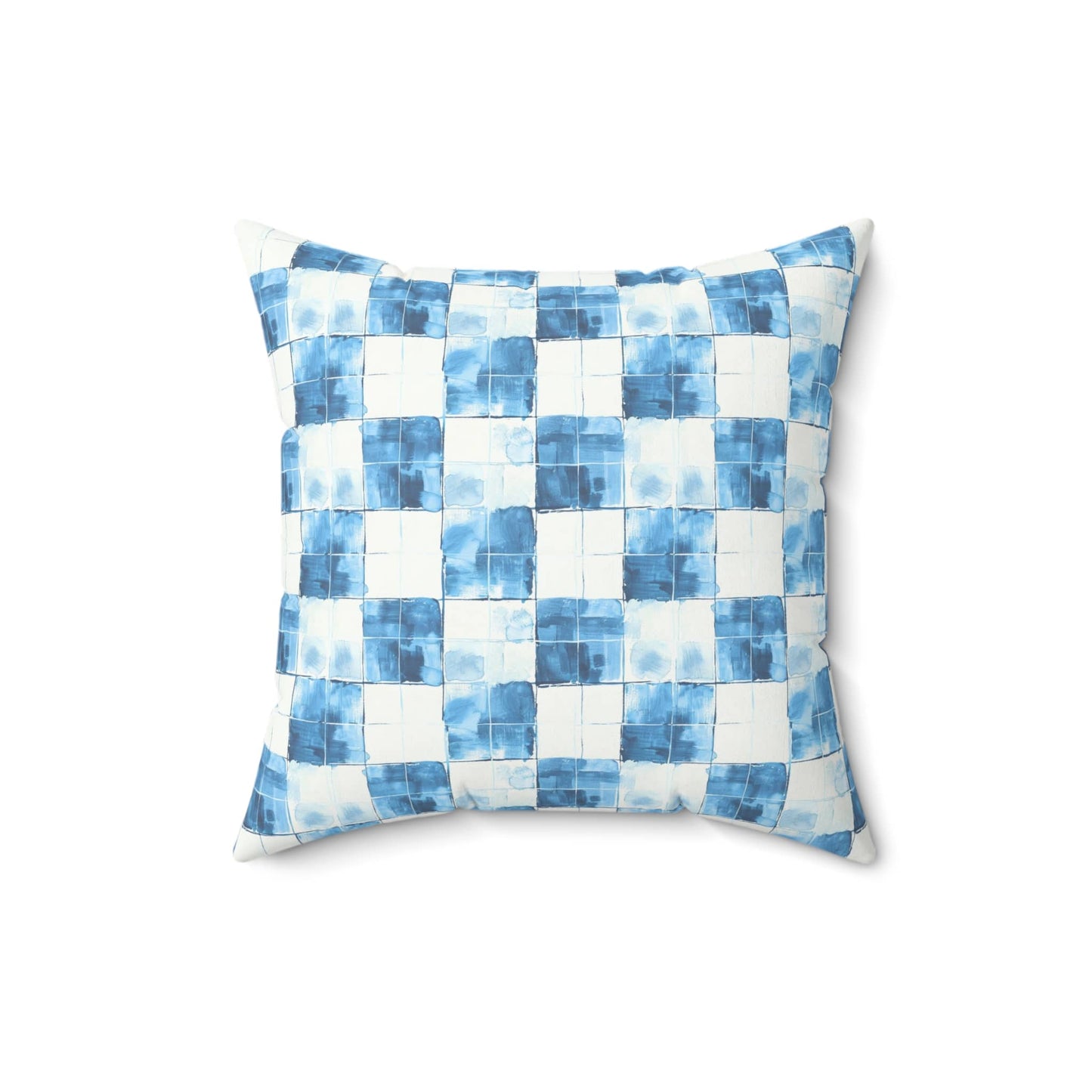 Cozy Blue Checkered Throw Pillow