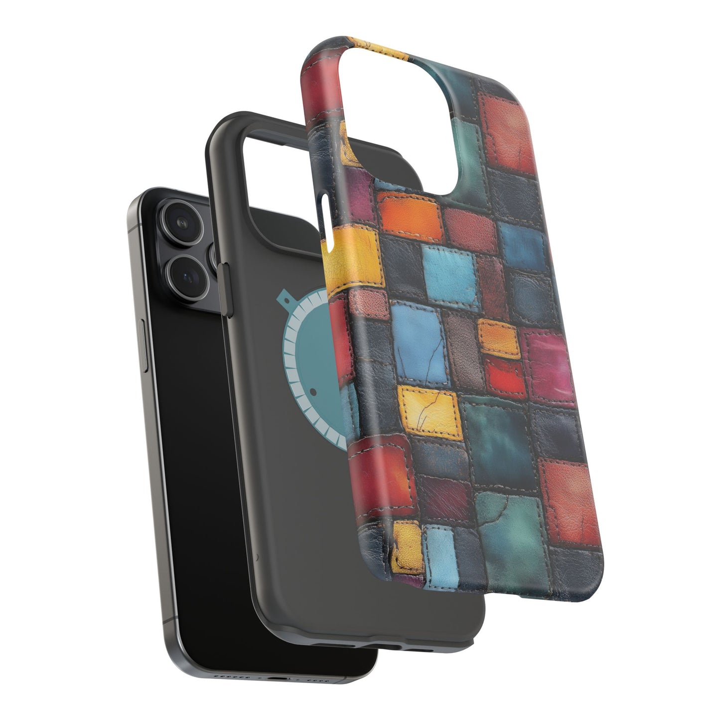 Coloerful Leather Patchwork MagSafe® Compatible Tough Case for iPhone