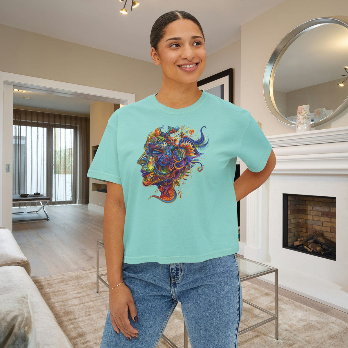 Colorful Paisley Woman Profile Women's Boxy Tee