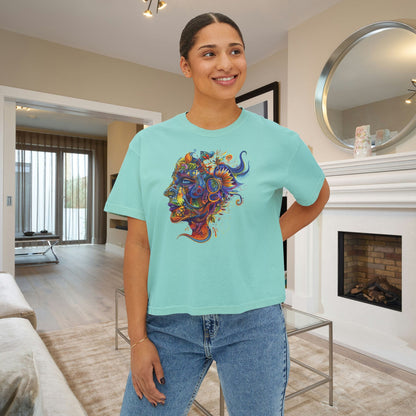 Colorful Paisley Woman Profile Women's Boxy Tee