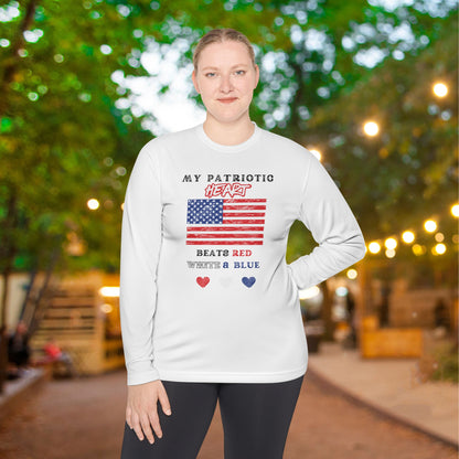 My Patriotic Heart Beats Red White and Blue Adult Long Sleeve Tee