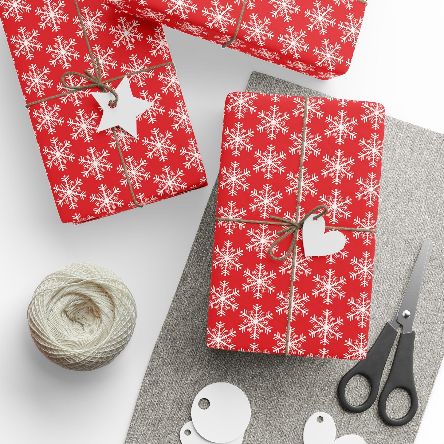 Snowfall on Red Wrapping Paper