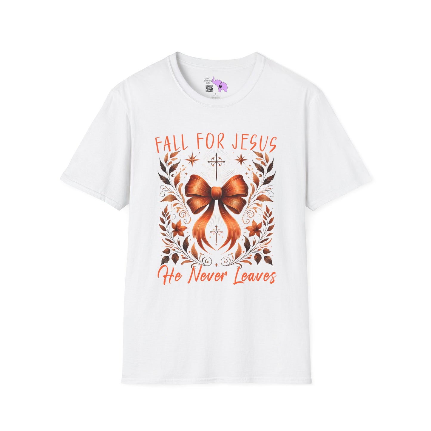 Fall For Jesus He Never Leaves (2) Adult T-shirt