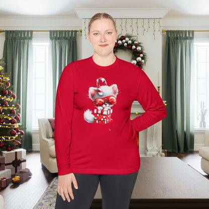 Candy Cane Kitten Adult Long Sleeve Tee