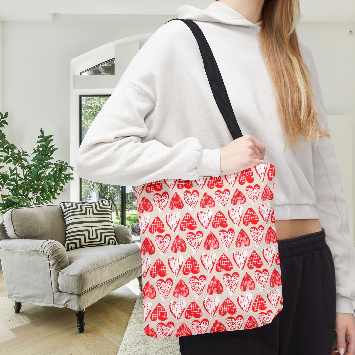 Doodle Hearts Canvas Tote Bag
