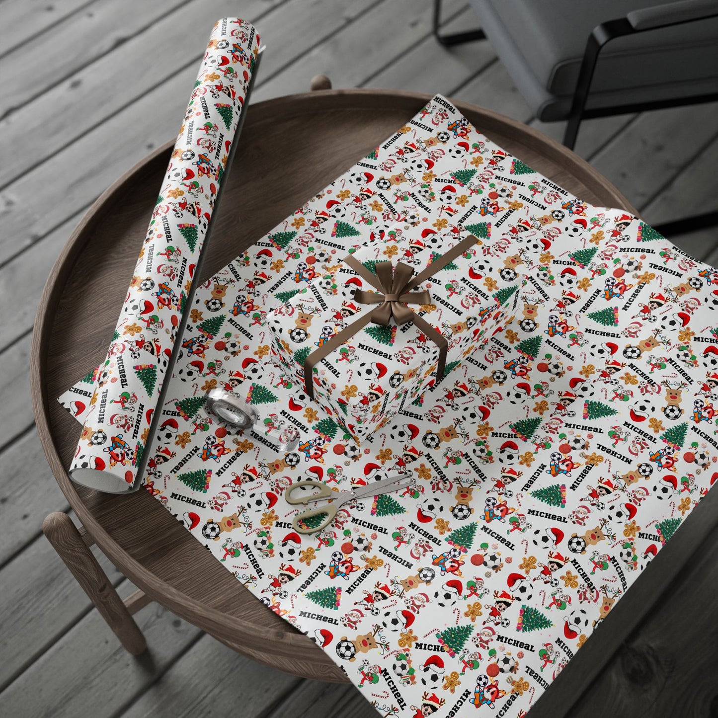 Christmas Soccer Custom Name Wrapping Paper (Micheal)