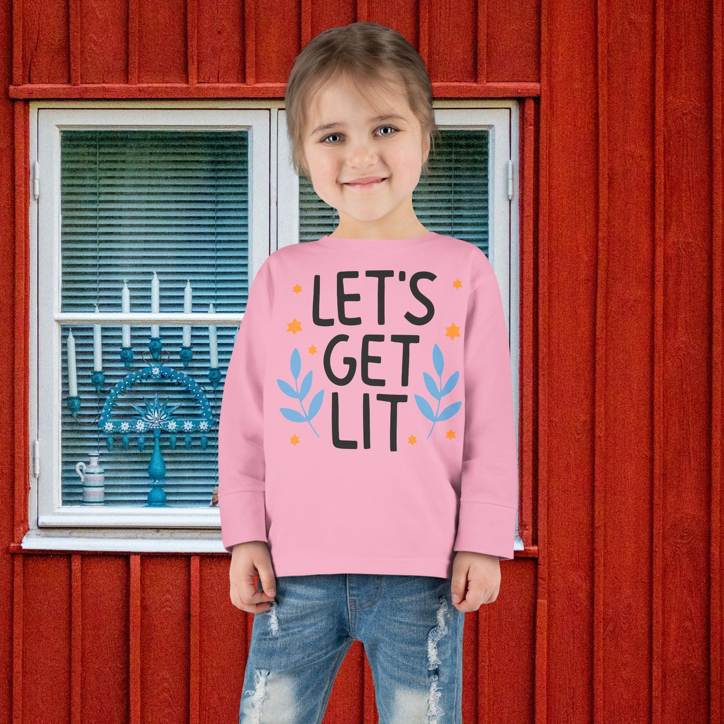 Hanukkah Let's Get Lit Toddler Long Sleeve Tee