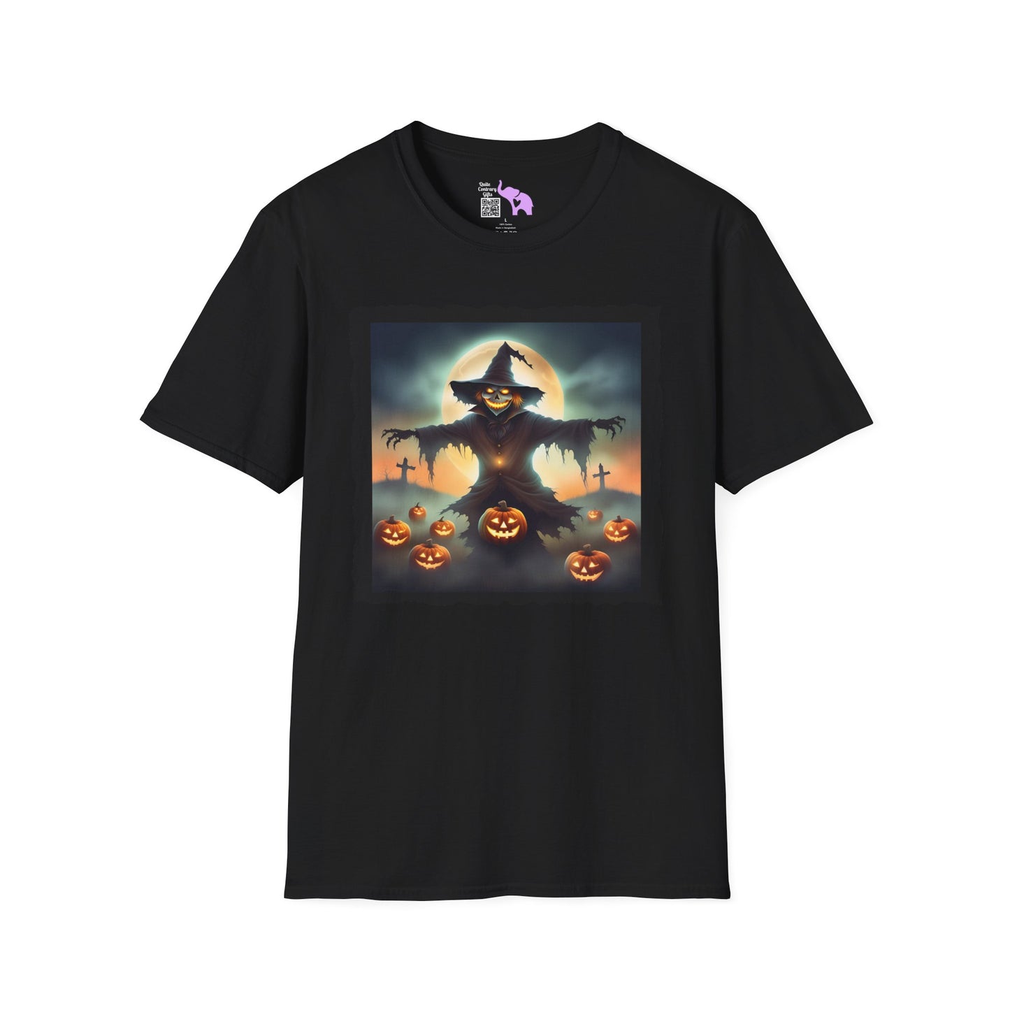 Halloween Scarecrow w/Pumpkins 2 Adult T-shirt