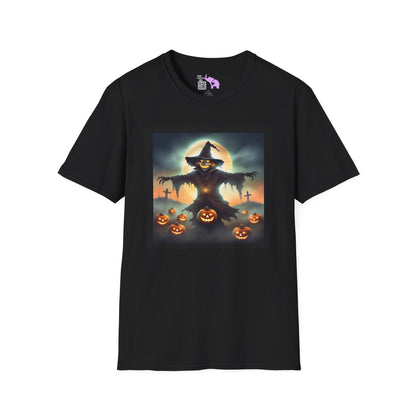 Halloween Scarecrow w/Pumpkins 2 Adult T-shirt