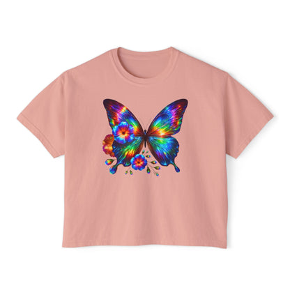 Colorful Butterfly & Flowers Women's Boxy Tee
