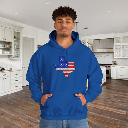 Texas-shaped American Flag Heavy Blend™ Hooded Sweatshirt