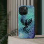 Phoenix Silhouette Over Teal Nebula MagSafe® Compatible Tough Case for iPhone