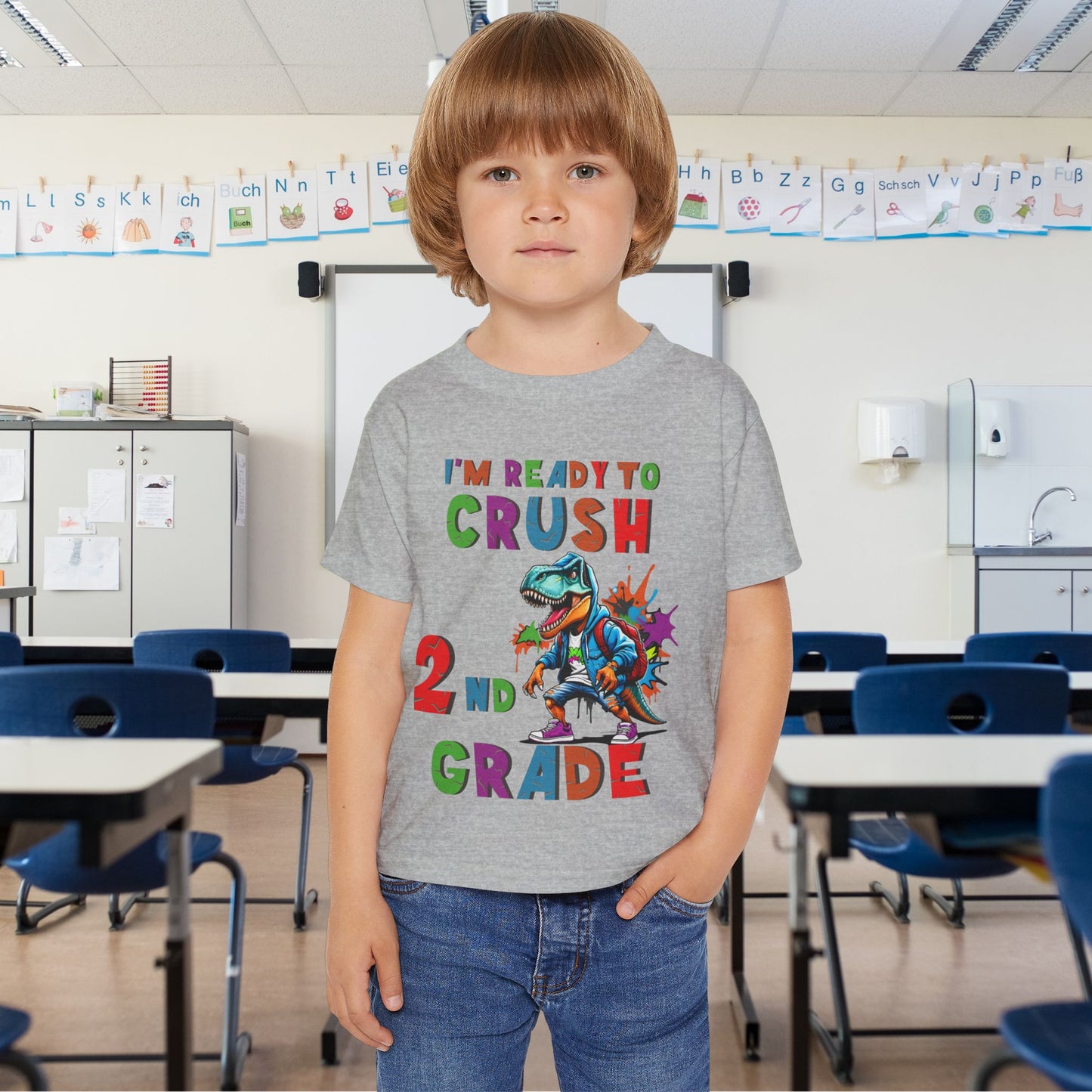 I'm Ready to CRUSH 2nd Grade Dinosaur Heavy Cotton™ Toddler T-shirt